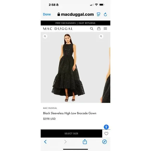 Mac Duggal Women's Sleeveless Full High Low Brocade Gown - Black Size 6 NWT